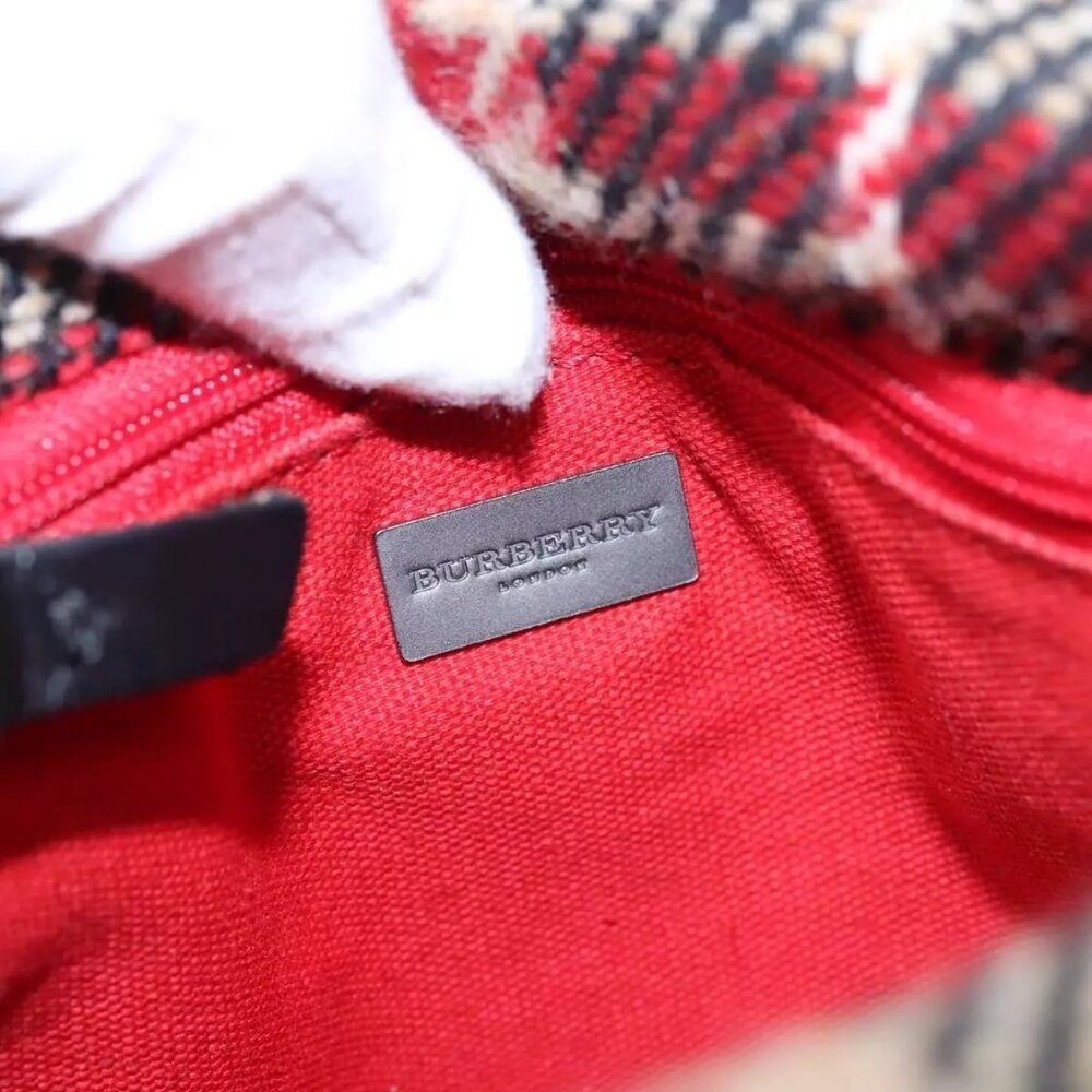BURBERRY Nova Check Hand Bag Wool Red Black Auth - Picture 13 of 16